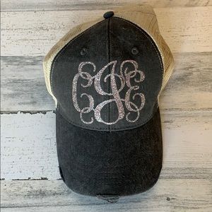 Monogram Distressed Trucker Hat CJE (initials CEJ)